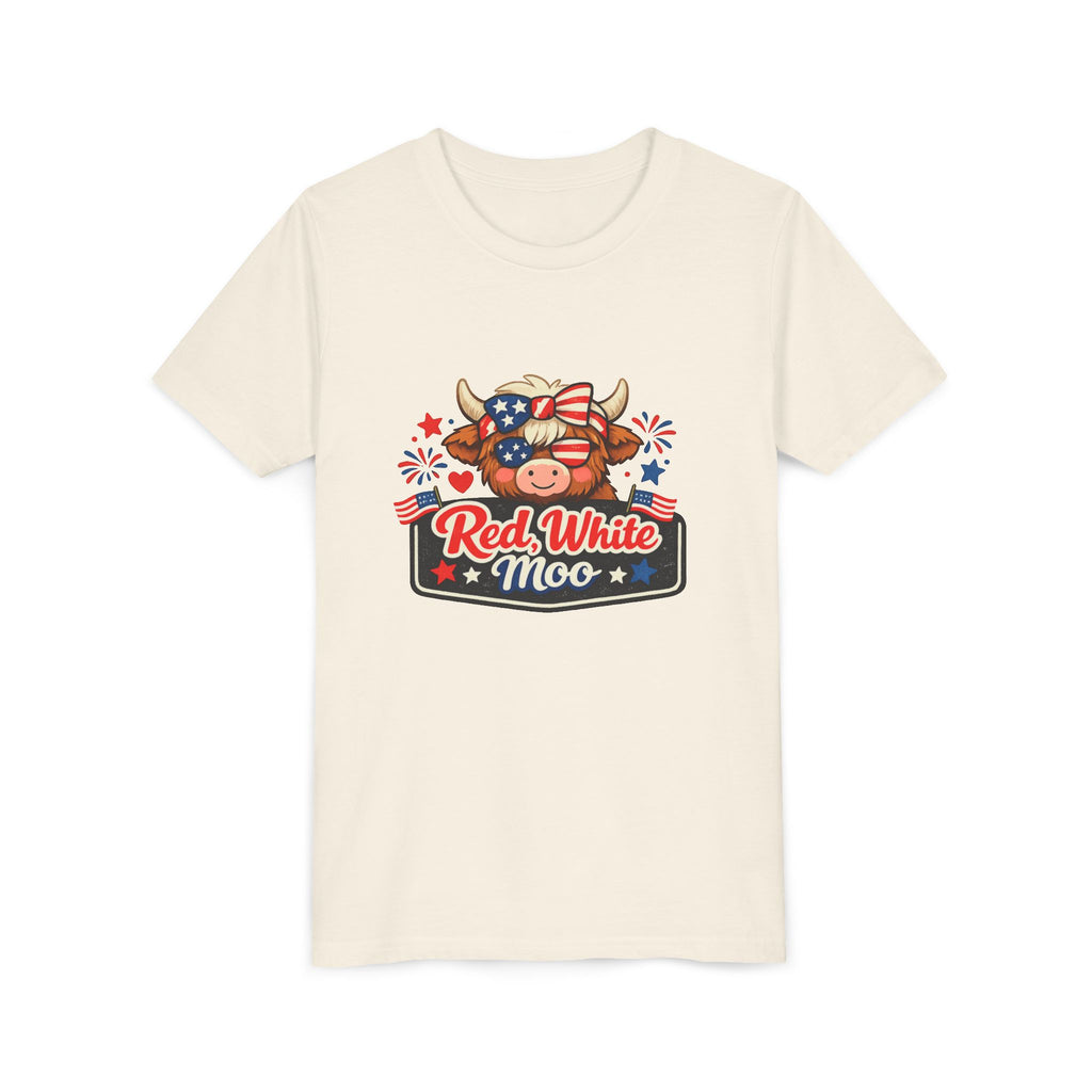 Red White Moo Cow Youth Tee | Patriotic Fourth of July Kids Shirt