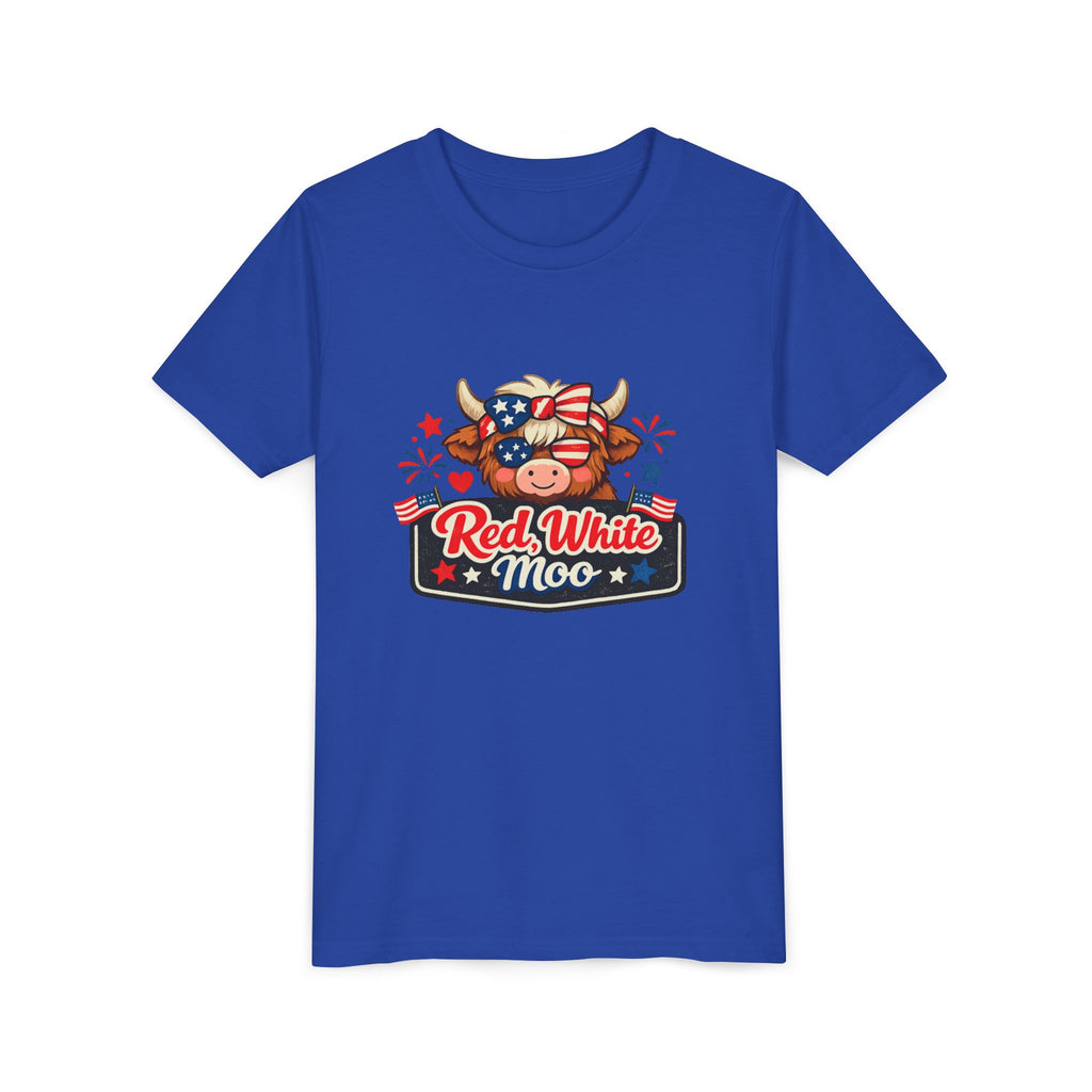 Red White Moo Cow Youth Tee | Patriotic Fourth of July Kids Shirt