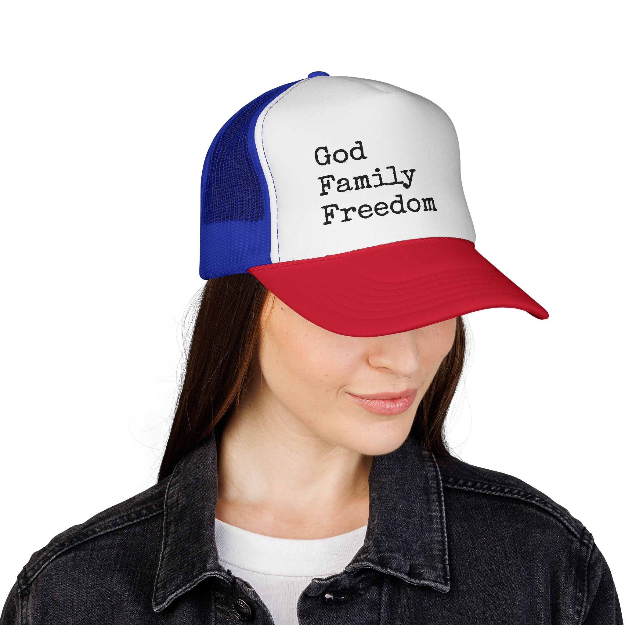 God Family Freedom Trucker Hat