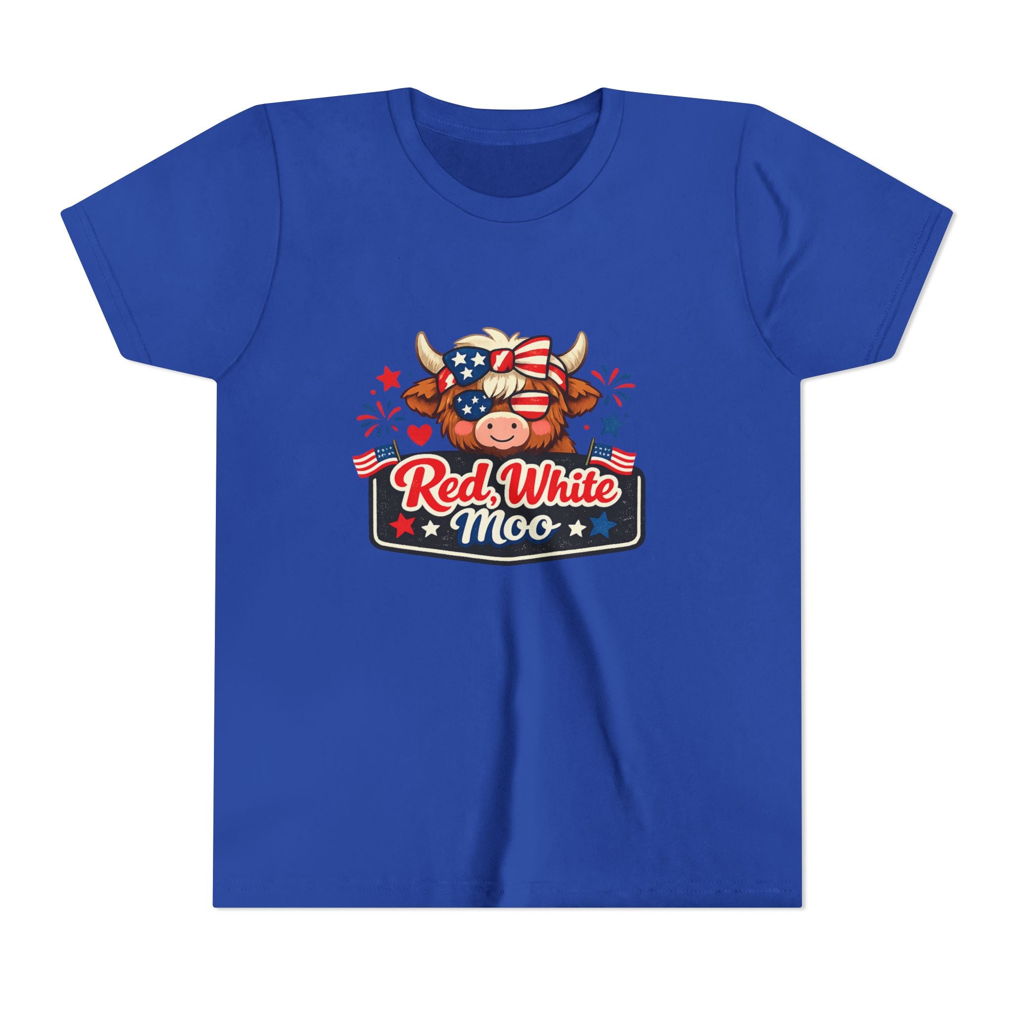 Red White Moo Cow Youth Tee | Patriotic Fourth of July Kids Shirt