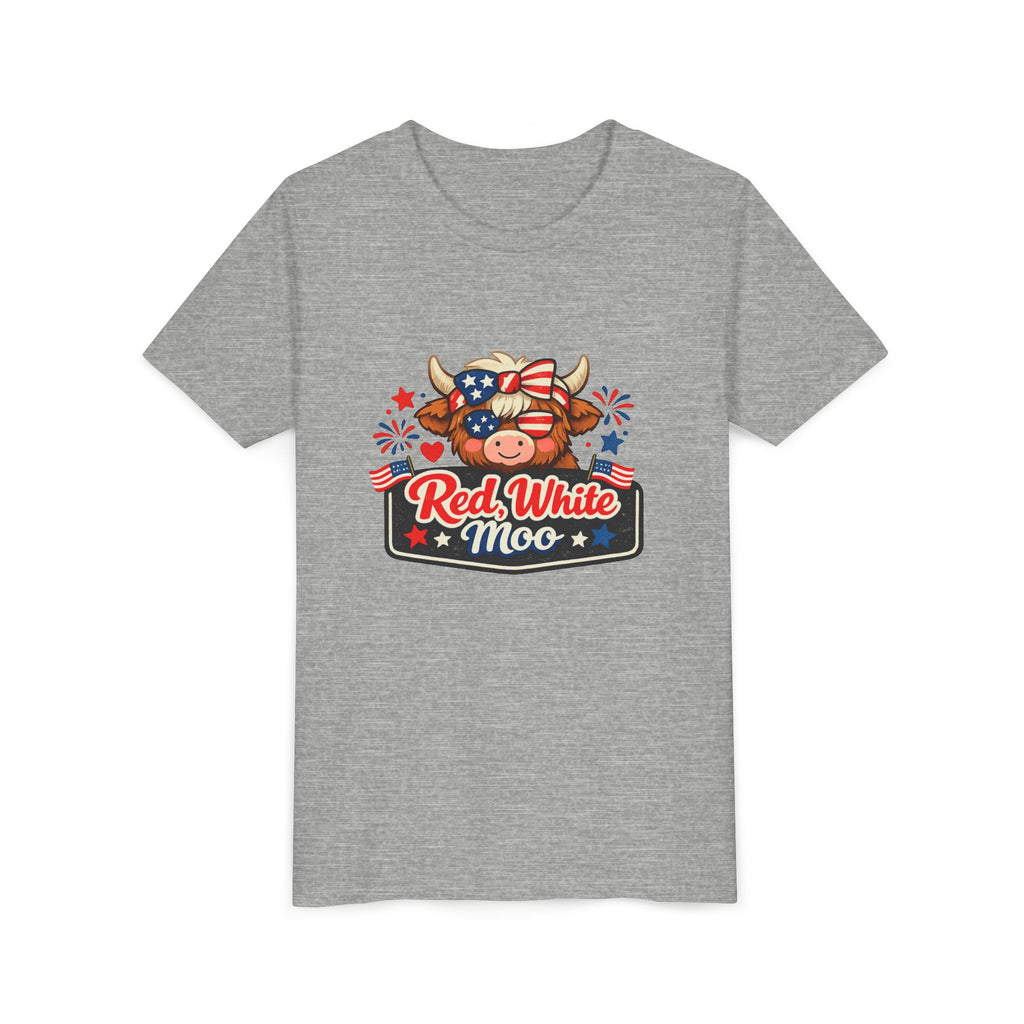 Red White Moo Cow Youth Tee | Patriotic Fourth of July Kids Shirt
