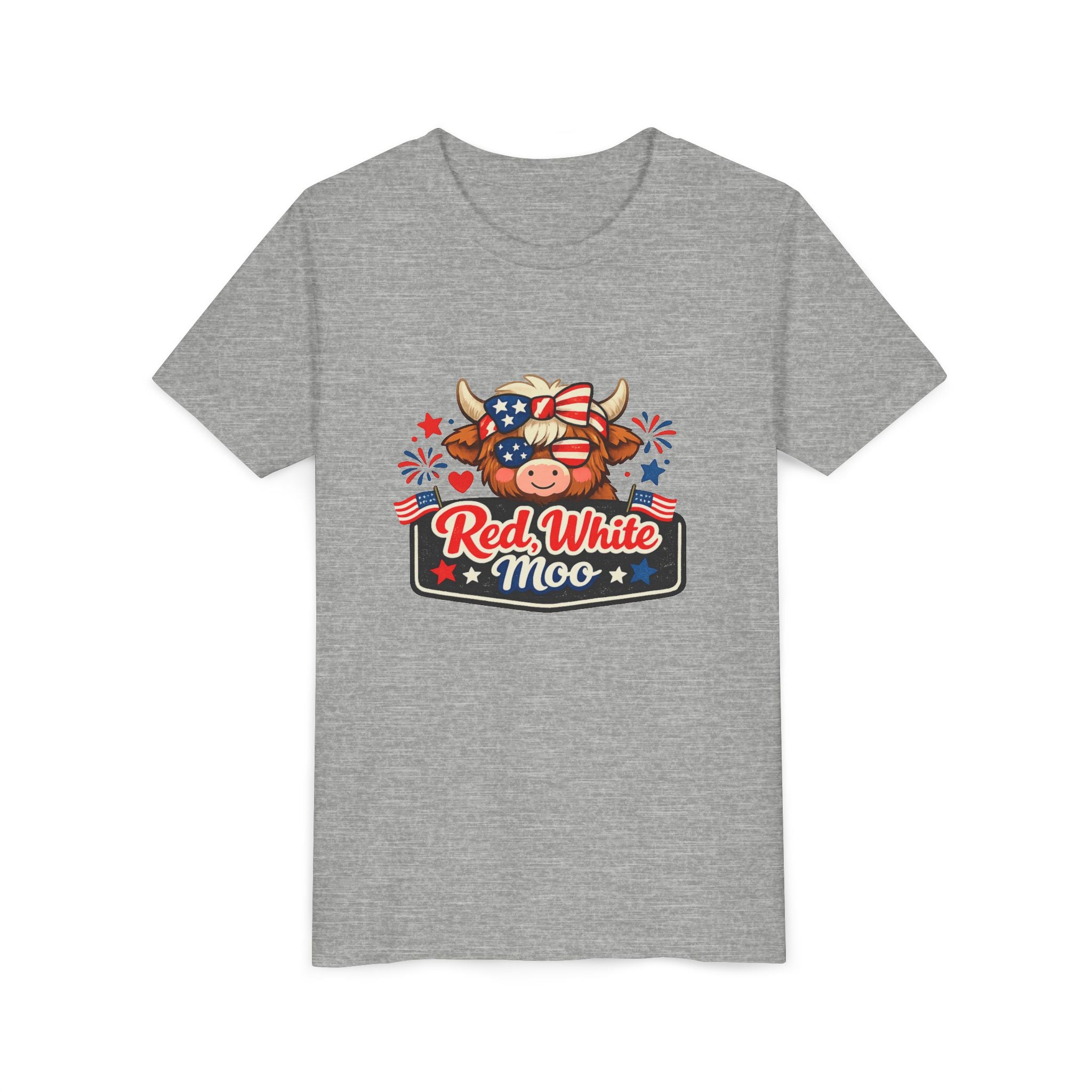 Red White Moo Cow Youth Tee | Patriotic Fourth of July Kids Shirt