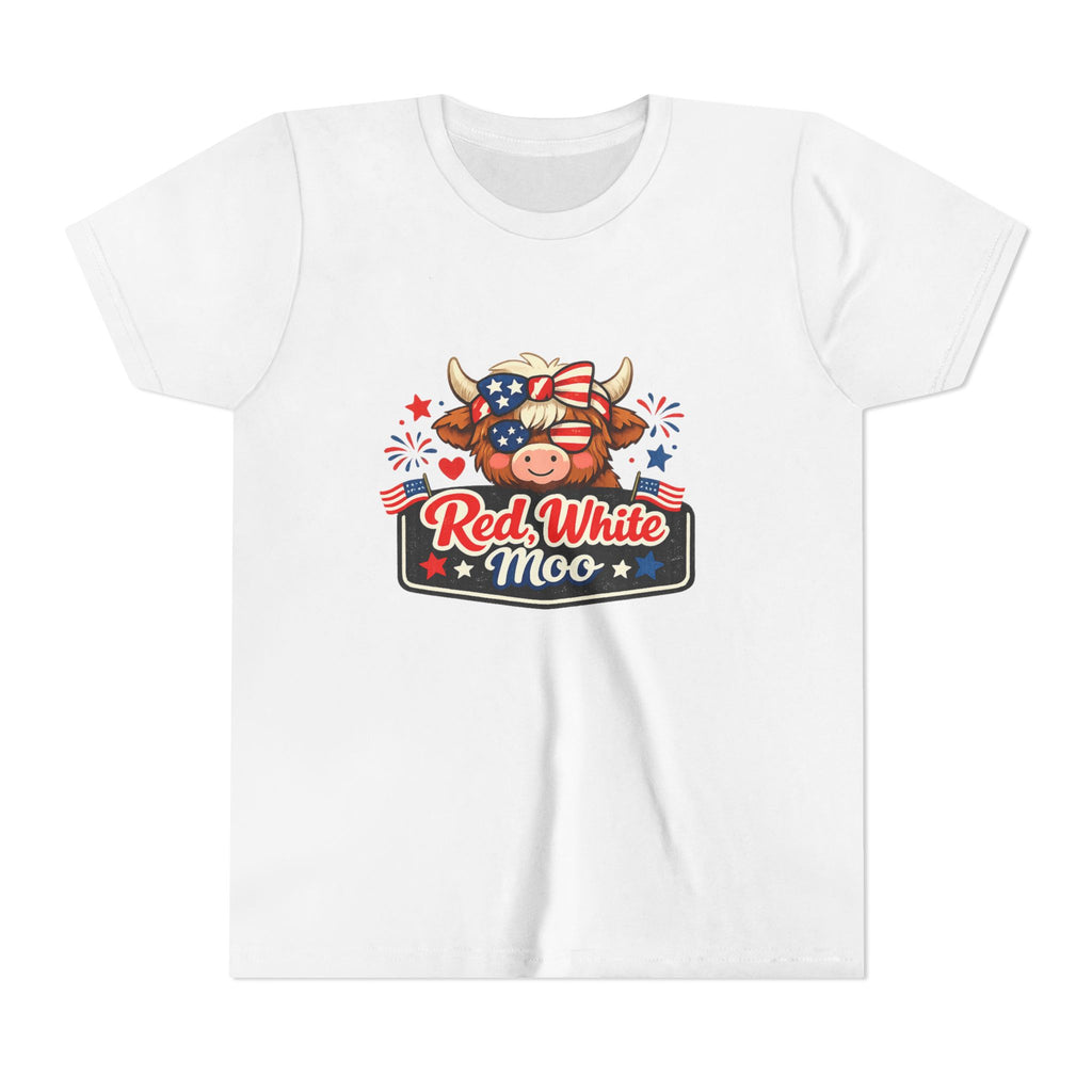 Red White Moo Cow Youth Tee | Patriotic Fourth of July Kids Shirt