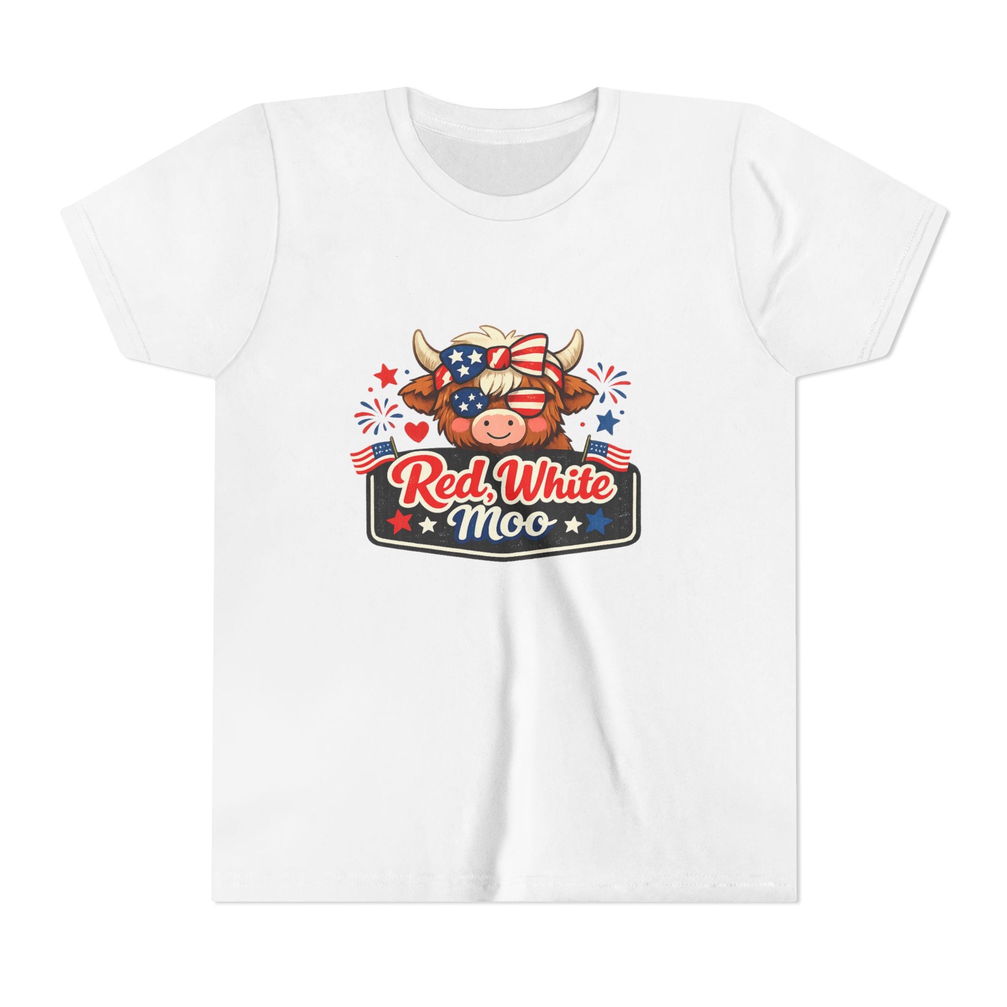 Red White Moo Cow Youth Tee | Patriotic Fourth of July Kids Shirt