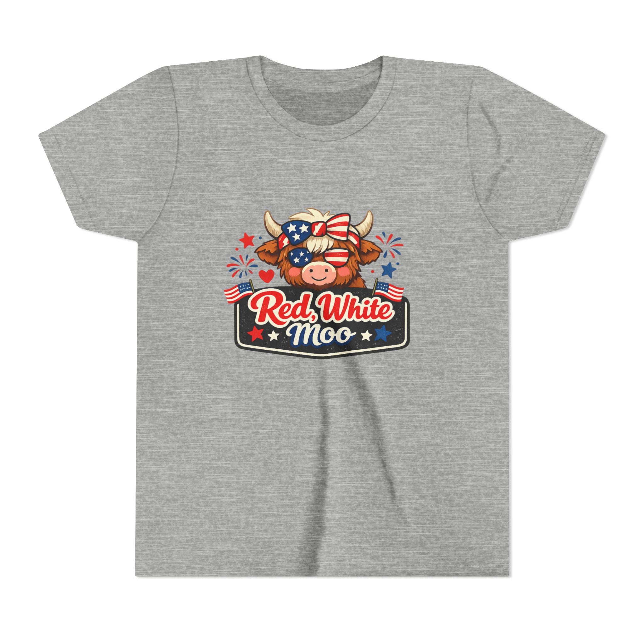 Red White Moo Cow Youth Tee | Patriotic Fourth of July Kids Shirt