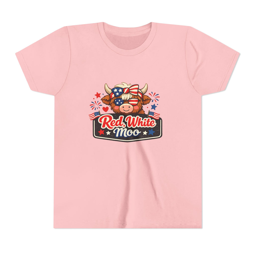 Red White Moo Cow Youth Tee | Patriotic Fourth of July Kids Shirt