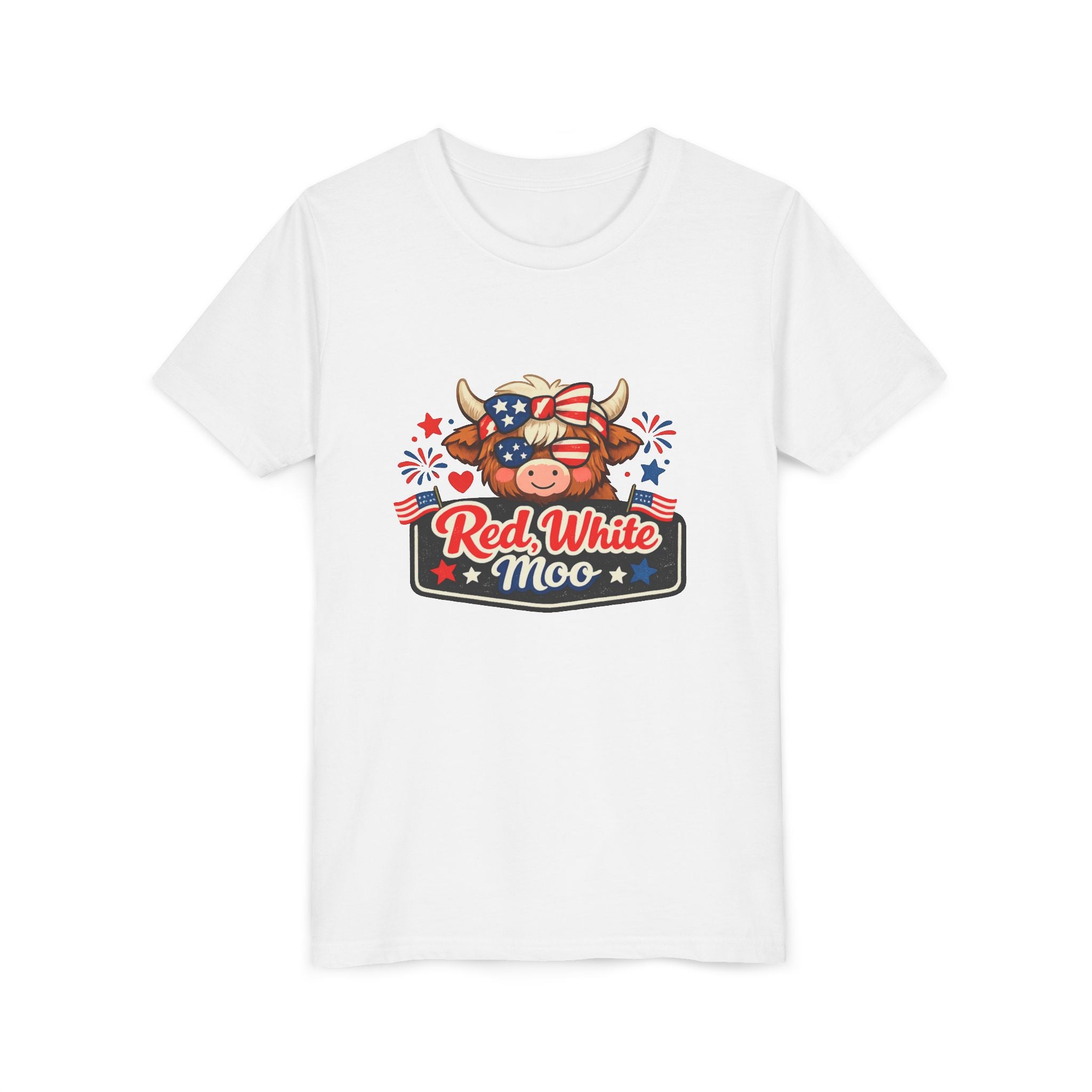 Red White Moo Cow Youth Tee | Patriotic Fourth of July Kids Shirt