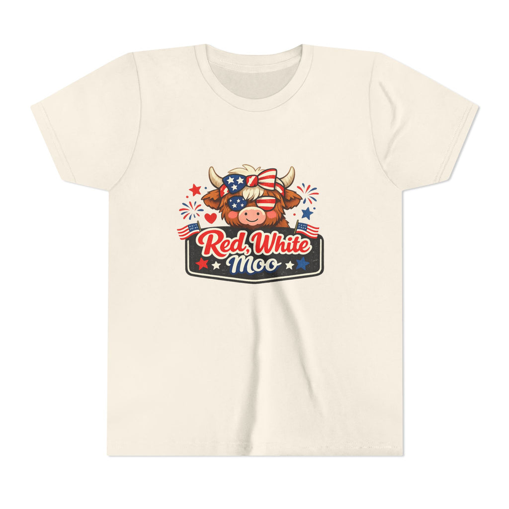 Red White Moo Cow Youth Tee | Patriotic Fourth of July Kids Shirt