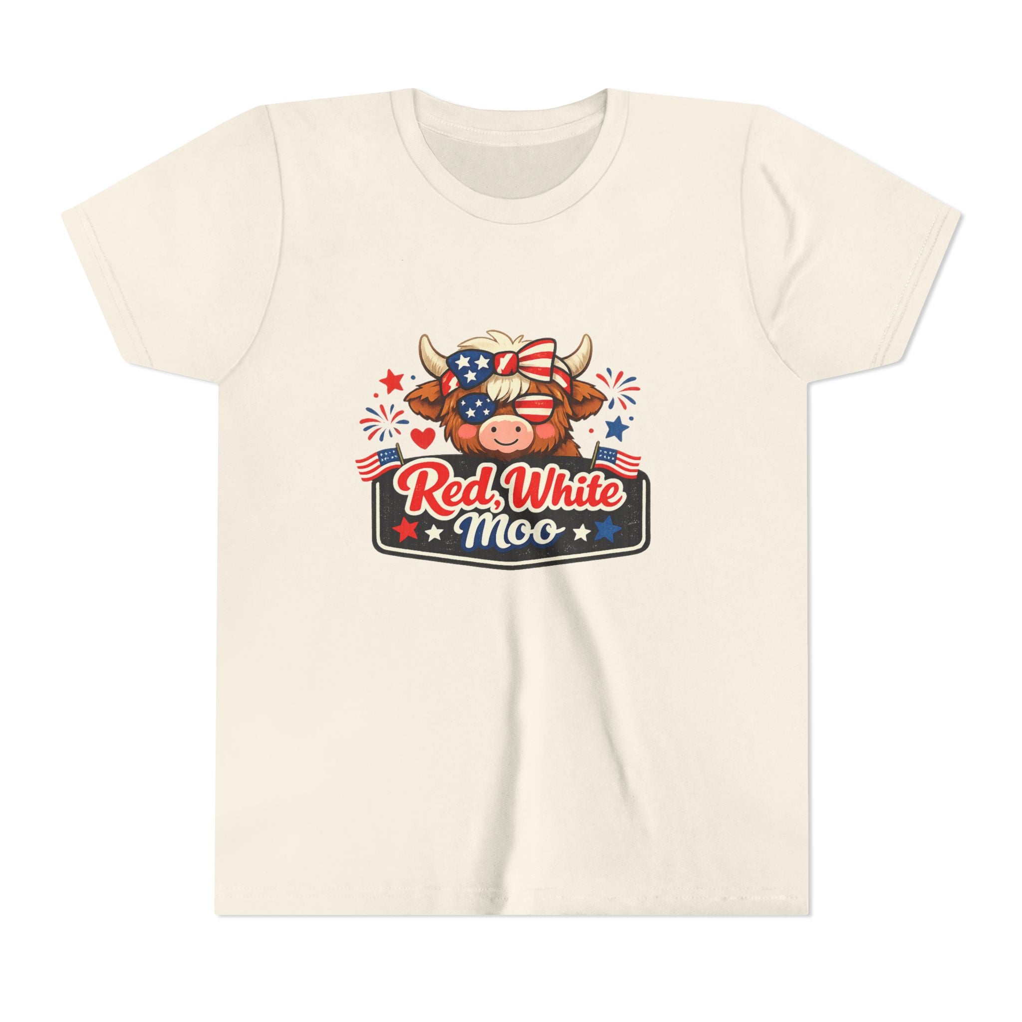 Red White Moo Cow Youth Tee | Patriotic Fourth of July Kids Shirt