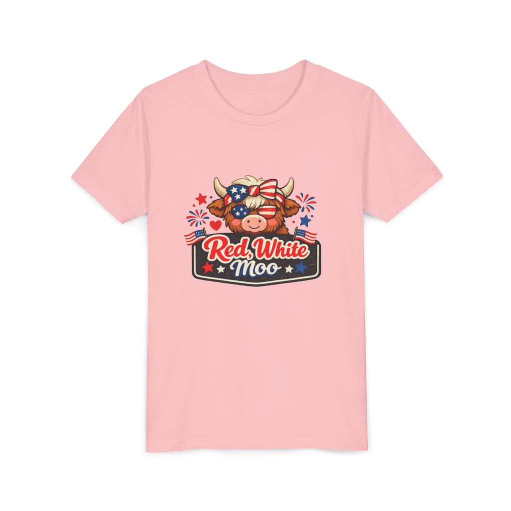Red White Moo Cow Youth Tee | Patriotic Fourth of July Kids Shirt