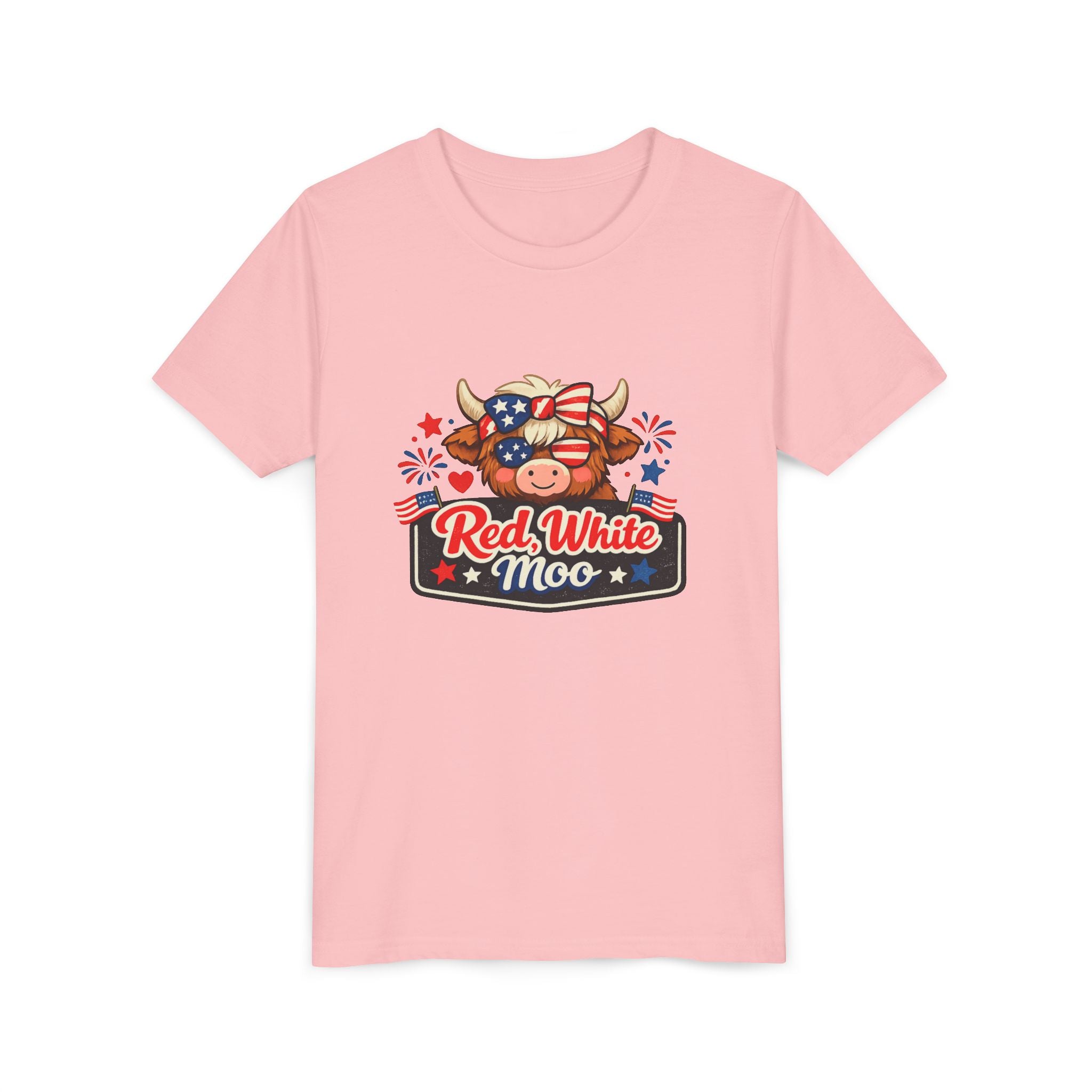 Red White Moo Cow Youth Tee | Patriotic Fourth of July Kids Shirt