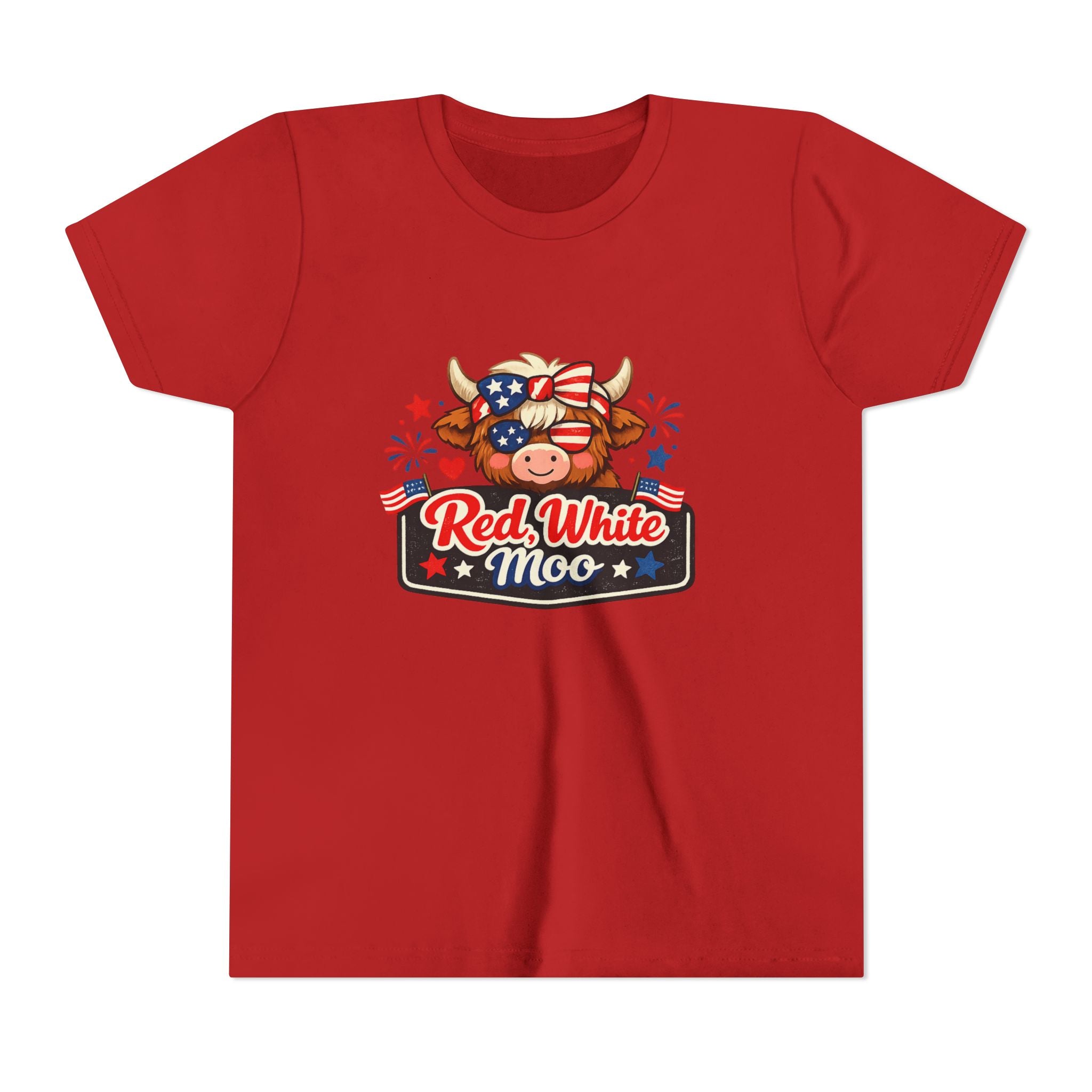 Red White Moo Cow Youth Tee | Patriotic Fourth of July Kids Shirt